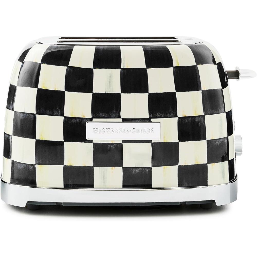 imageMACKENZIECHILDS 2Slice Toaster Decorative Toaster for Kitchen BlackandWhite Courtly CheckCourtly Check