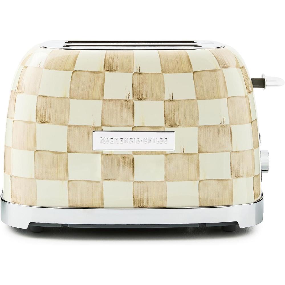 imageMACKENZIECHILDS 2Slice Toaster Decorative Toaster for Kitchen BlackandWhite Courtly CheckMocha Check