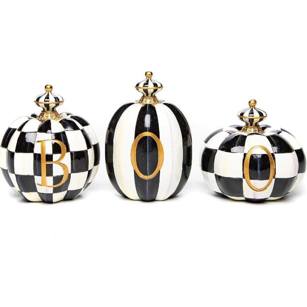 imageMACKENZIECHILDS Boo Resin Pumpkin Decor Set Halloween Decor for Home Decoration Set of 3
