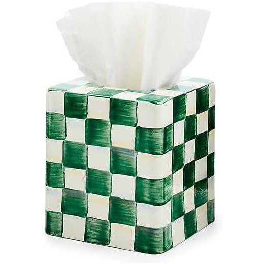 imageMACKENZIECHILDS Boutique Square TissueBox Cover Tissue Holder for Home Decor BrownandWhite Mocha CheckEmerald Check