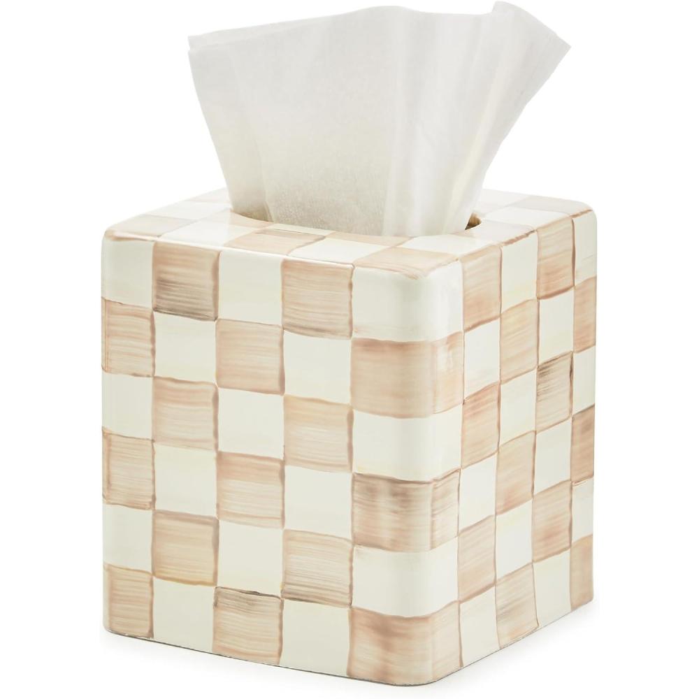 imageMACKENZIECHILDS Boutique Square TissueBox Cover Tissue Holder for Home Decor BrownandWhite Mocha CheckMocha Check