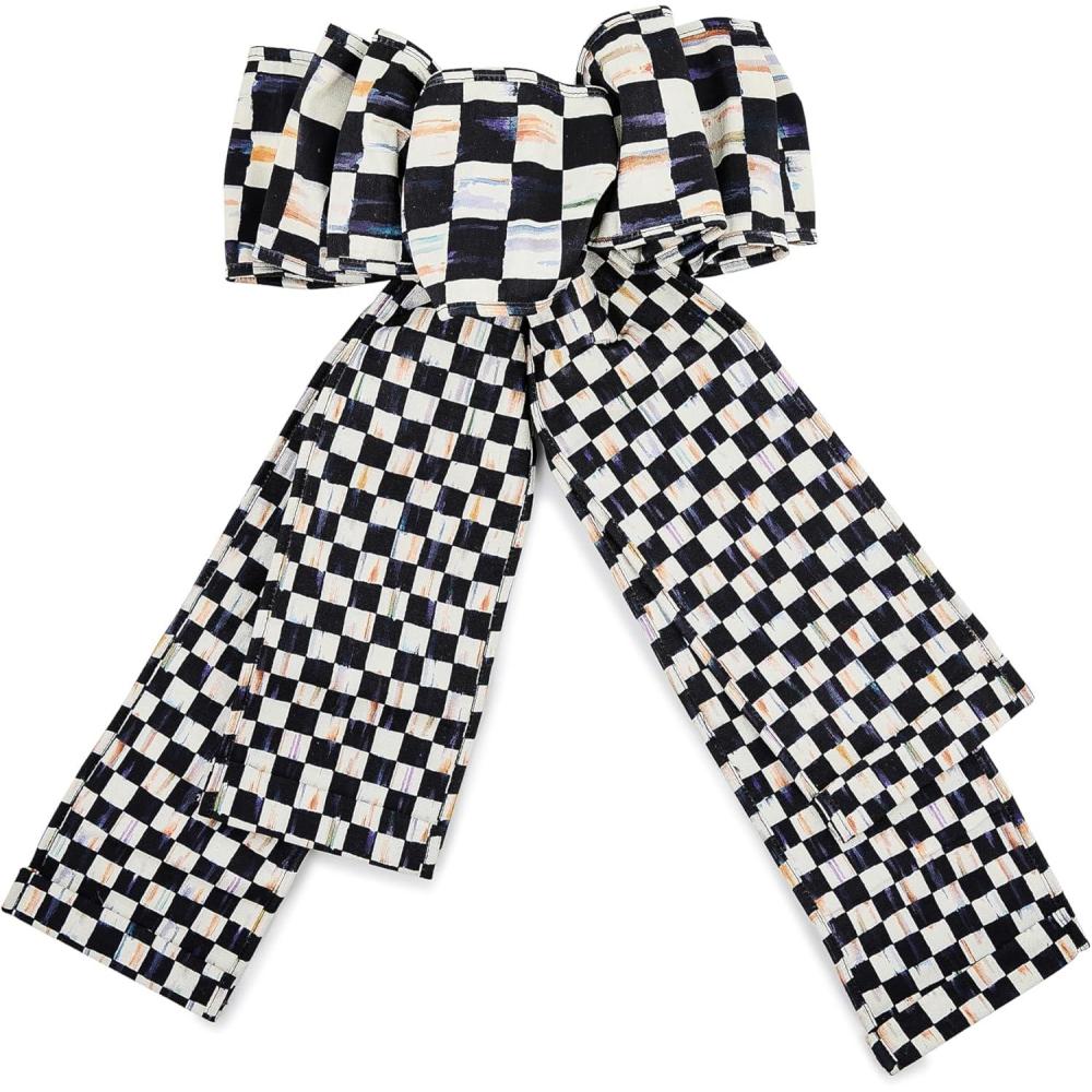 imageMACKENZIECHILDS Bow Christmas Bow for Home Decor or Gifts Large BlackandWhite Courtly Check