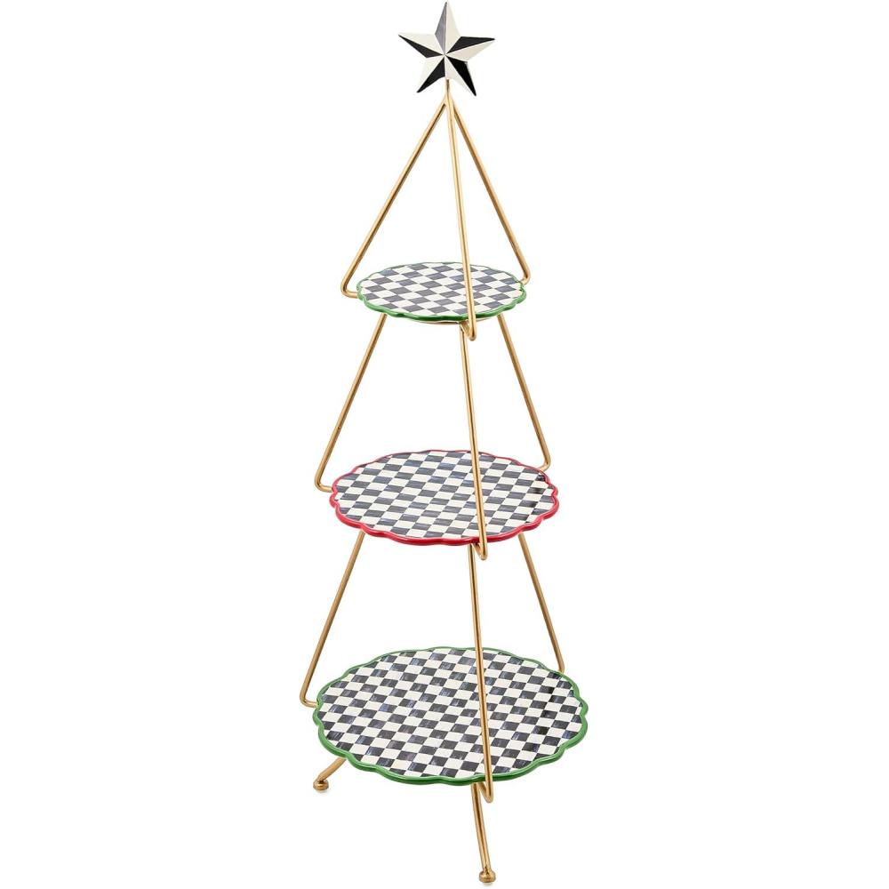 imageMACKENZIECHILDS Ceramic Tiered Plate Stand ThreeTiered Serving Tray Party Food Display Check It Out Tree