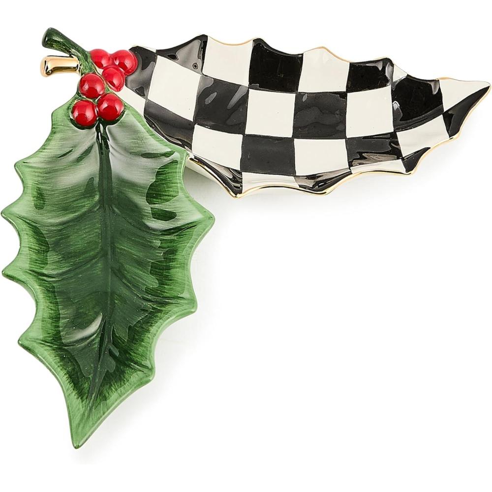 imageMACKENZIECHILDS Ceramic Trinket Tray Unique Tray for Room Decor Greta Witchs HandHolly Leaf