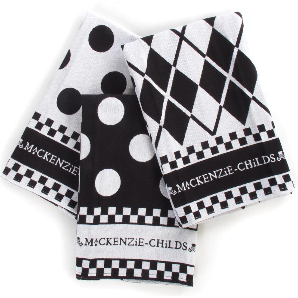 imageMACKENZIECHILDS Cotton Dish Towel Cute Decorative Kitchen Dish Towel for Cleaning and Home Decor Set of 1 TurkeyBlack  White Dot