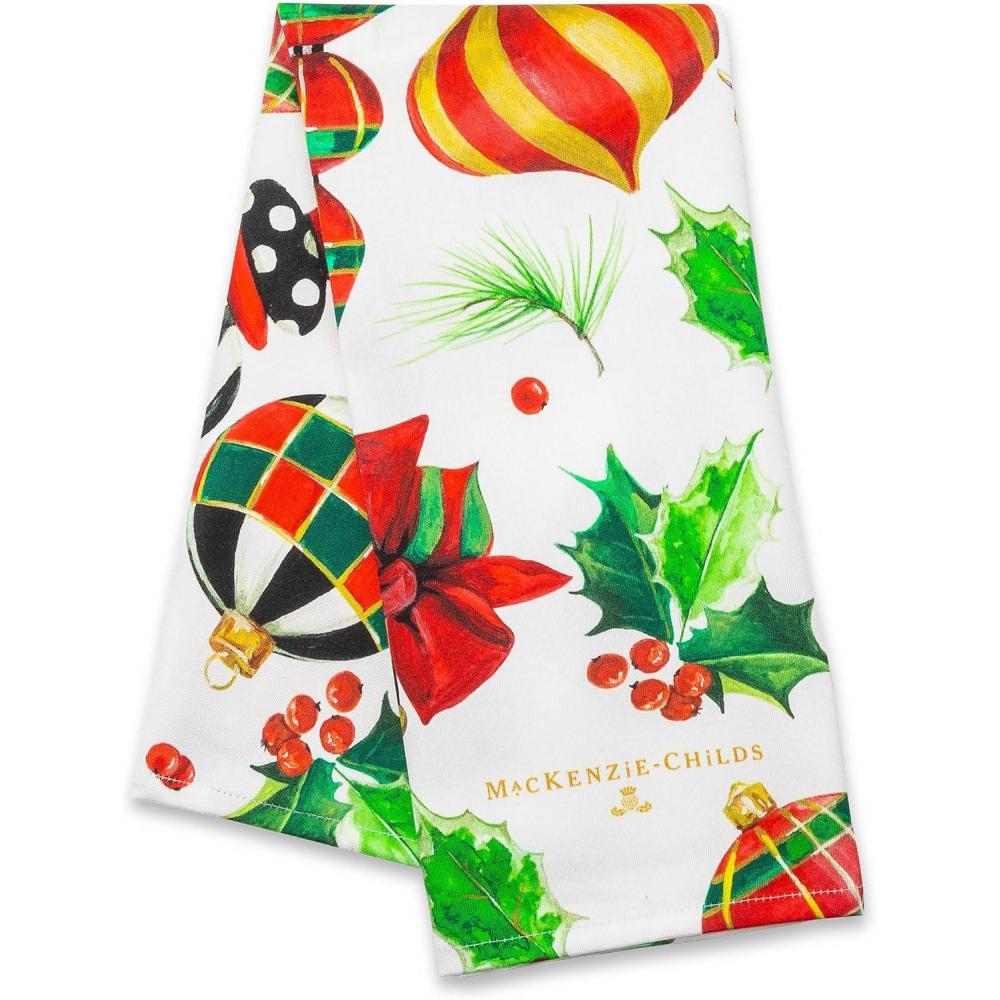 imageMACKENZIECHILDS Cotton Dish Towel Cute Decorative Kitchen Dish Towel for Cleaning and Home Decor Set of 1 TurkeyDeck the Halls