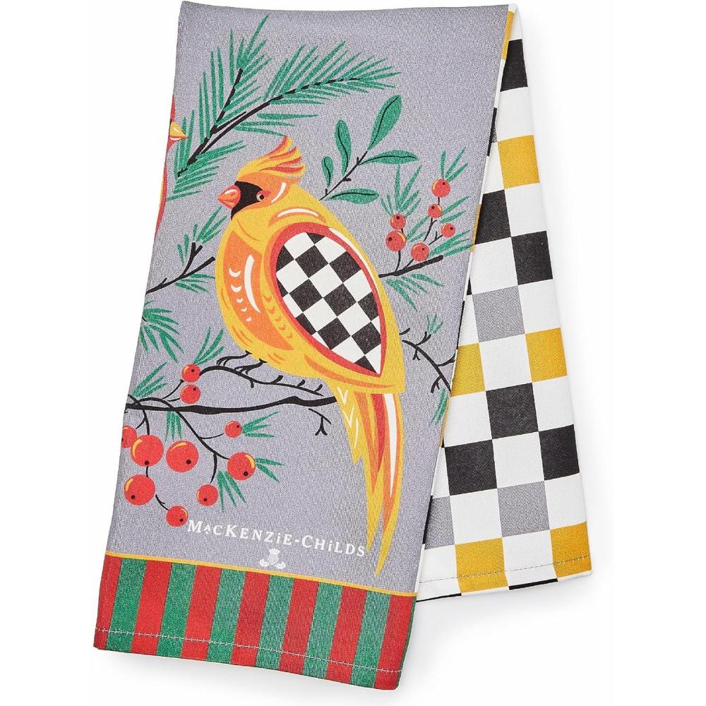 imageMACKENZIECHILDS Cotton Dish Towel Cute Decorative Kitchen Dish Towel for Cleaning and Home Decor Set of 1 TurkeyHoliday Cardinal