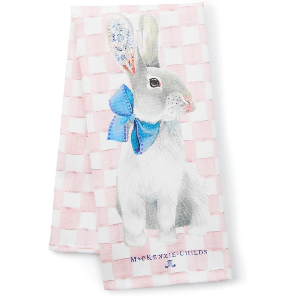 imageMACKENZIECHILDS Cotton Dish Towel Cute Decorative Kitchen Dish Towel for Cleaning and Home Decor Set of 1 TurkeyTattoo Bunny