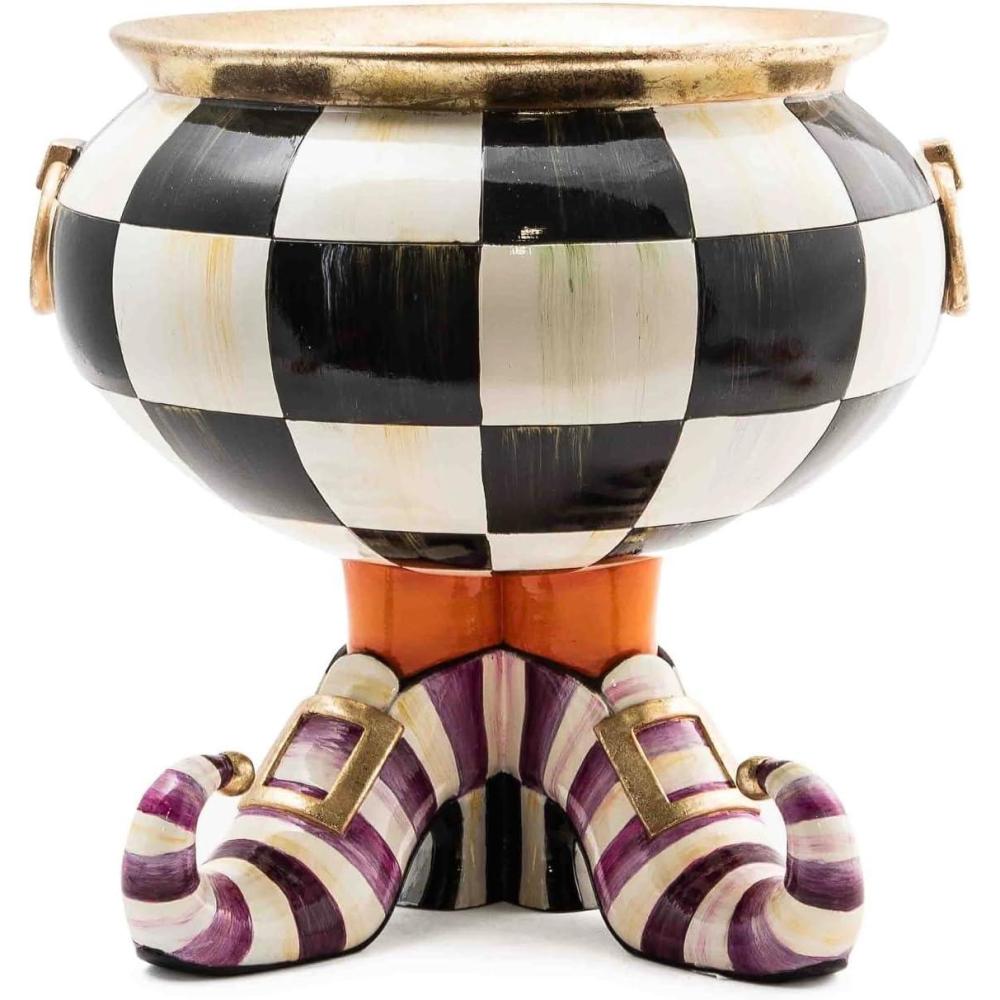 imageMACKENZIECHILDS Courtly Check Cauldron Halloween Candy Bowl Home Decor 96 Ounce BowlWitchs Boot