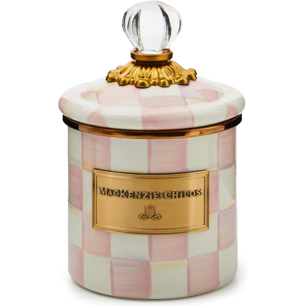imageMACKENZIECHILDS Courtly Check Enamel Canister BlackandWhite Kitchen Storage Container with Lid DemiRosy Check