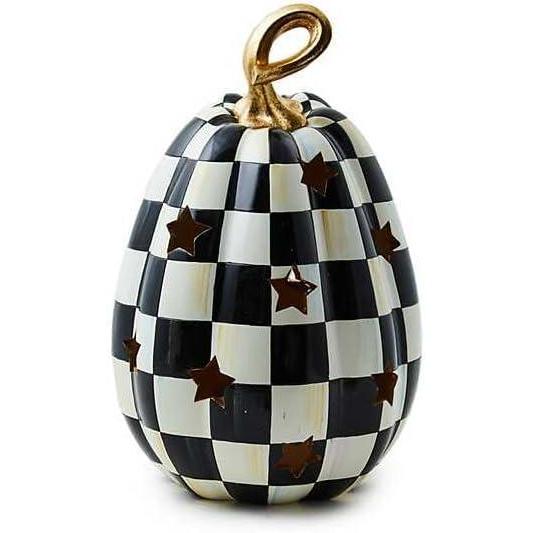 imageMACKENZIECHILDS Courtly Check Illuminated Star Pumpkin BlackandWhite LightUp Pumpkin Decor for Halloween TallTall