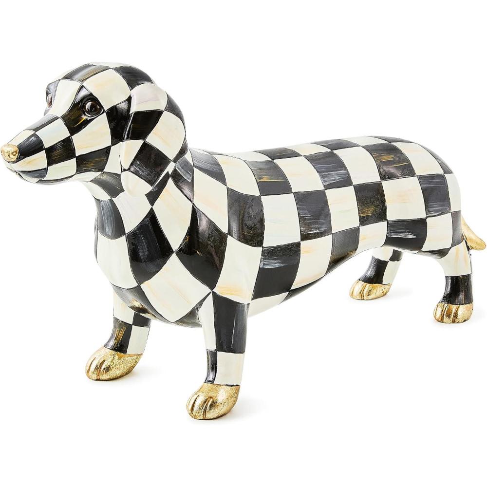 imageMACKENZIECHILDS Courtly Check Mini Gold Turkey Figurine Resin Fall Home DecorDachshund