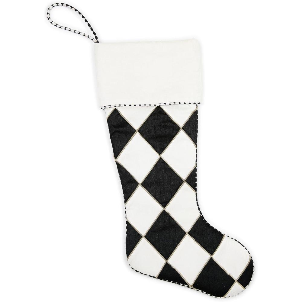 imageMACKENZIECHILDS Courtly Noel Black Harlequin StockingCream