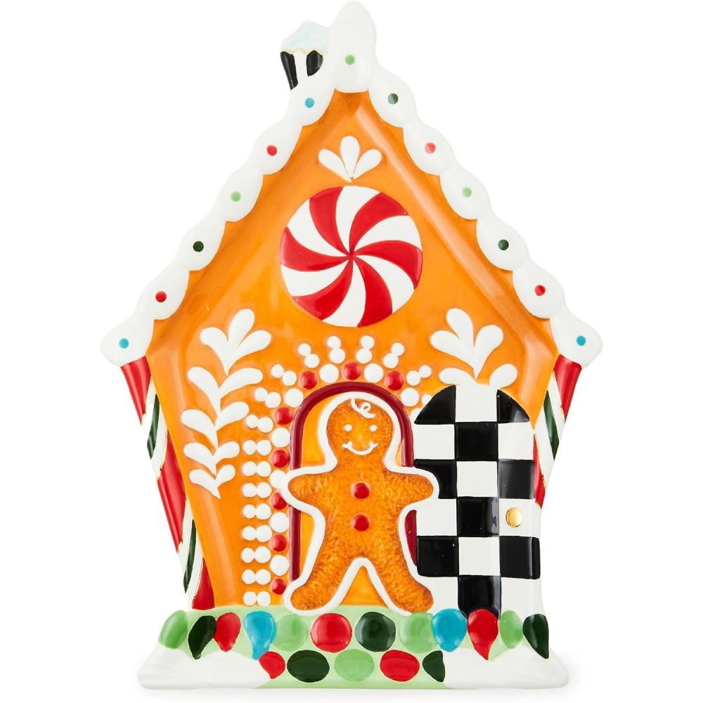 imageMACKENZIECHILDS Courtly Noel Nutcracker Cookie PlateBake Shop Gingerbread House