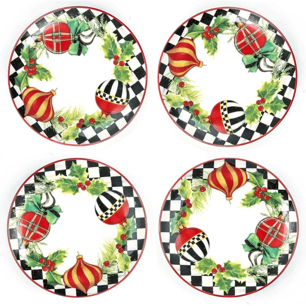 imageMACKENZIECHILDS Deck the Halls Appetizer Plate Decorative Stoneware Christmas Appetizer Plate 55 Inches Set of 455 Inches