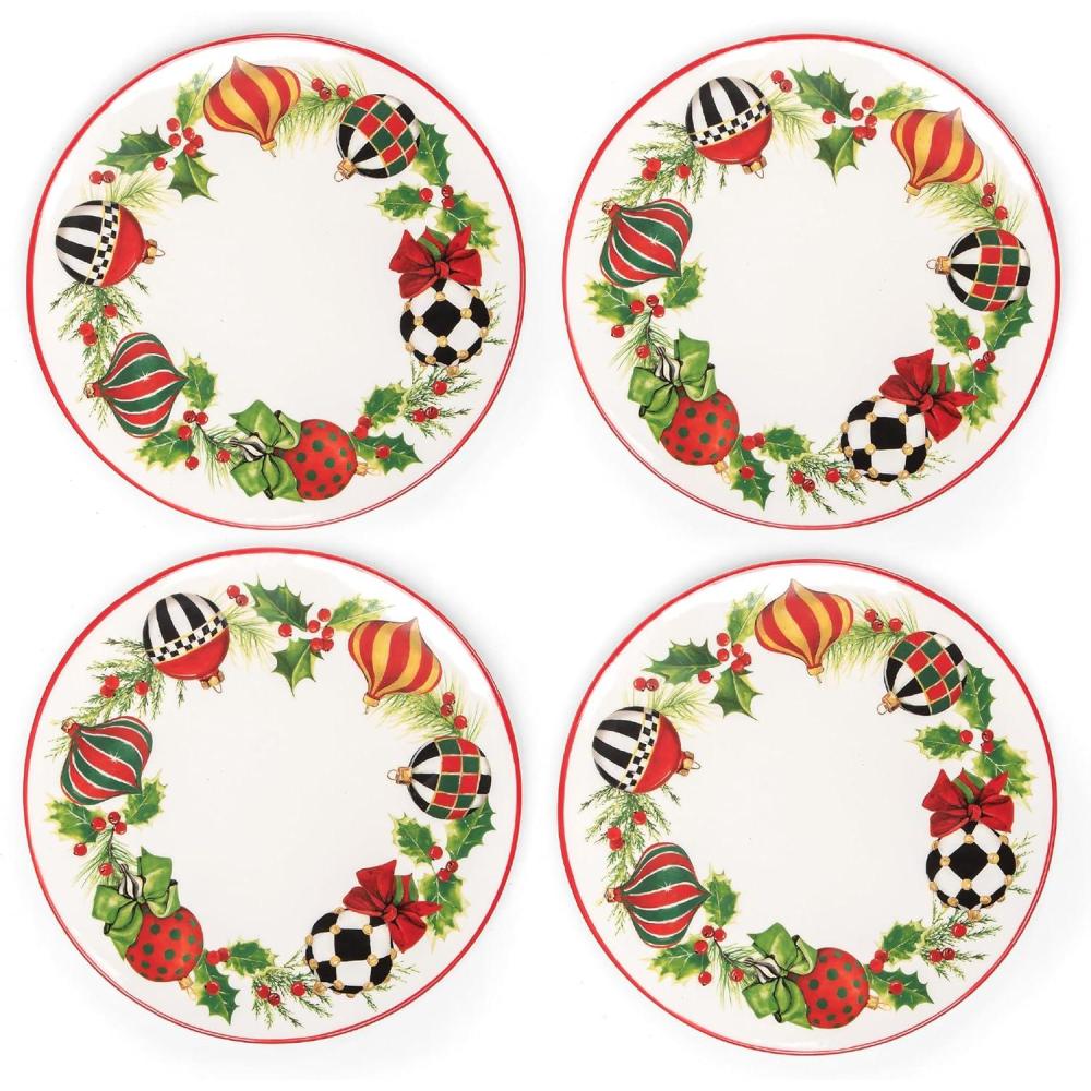 imageMACKENZIECHILDS Deck the Halls Appetizer Plate Decorative Stoneware Christmas Appetizer Plate 55 Inches Set of 475 Inches