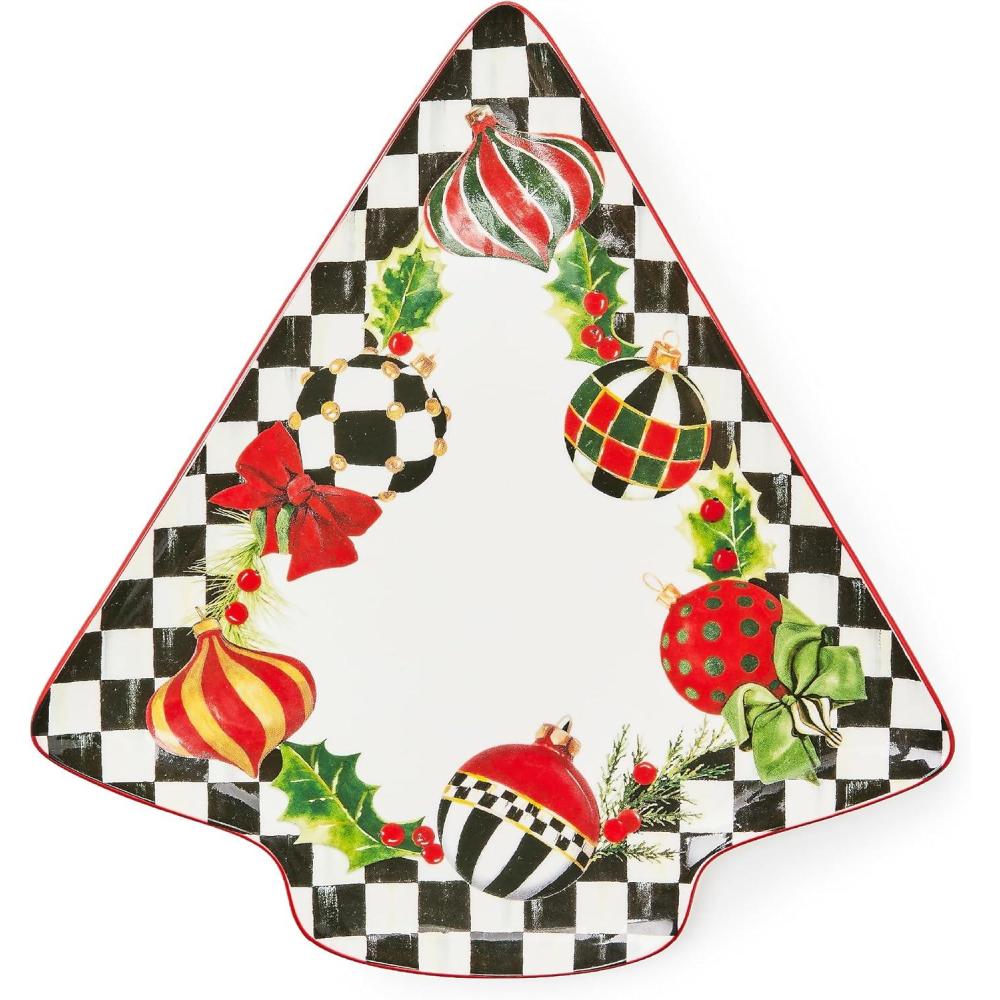 imageMACKENZIECHILDS Deck the Halls Serving Platter Holiday TreeShaped Platter Decorative Serving Platter