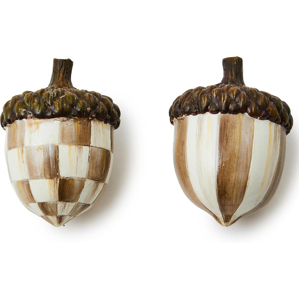 imageMACKENZIECHILDS Decorative Acorns Resin Acorn Fall Decor for Kitchen and Home Set of 2 BrownandWhite Mocha CheckMocha Check