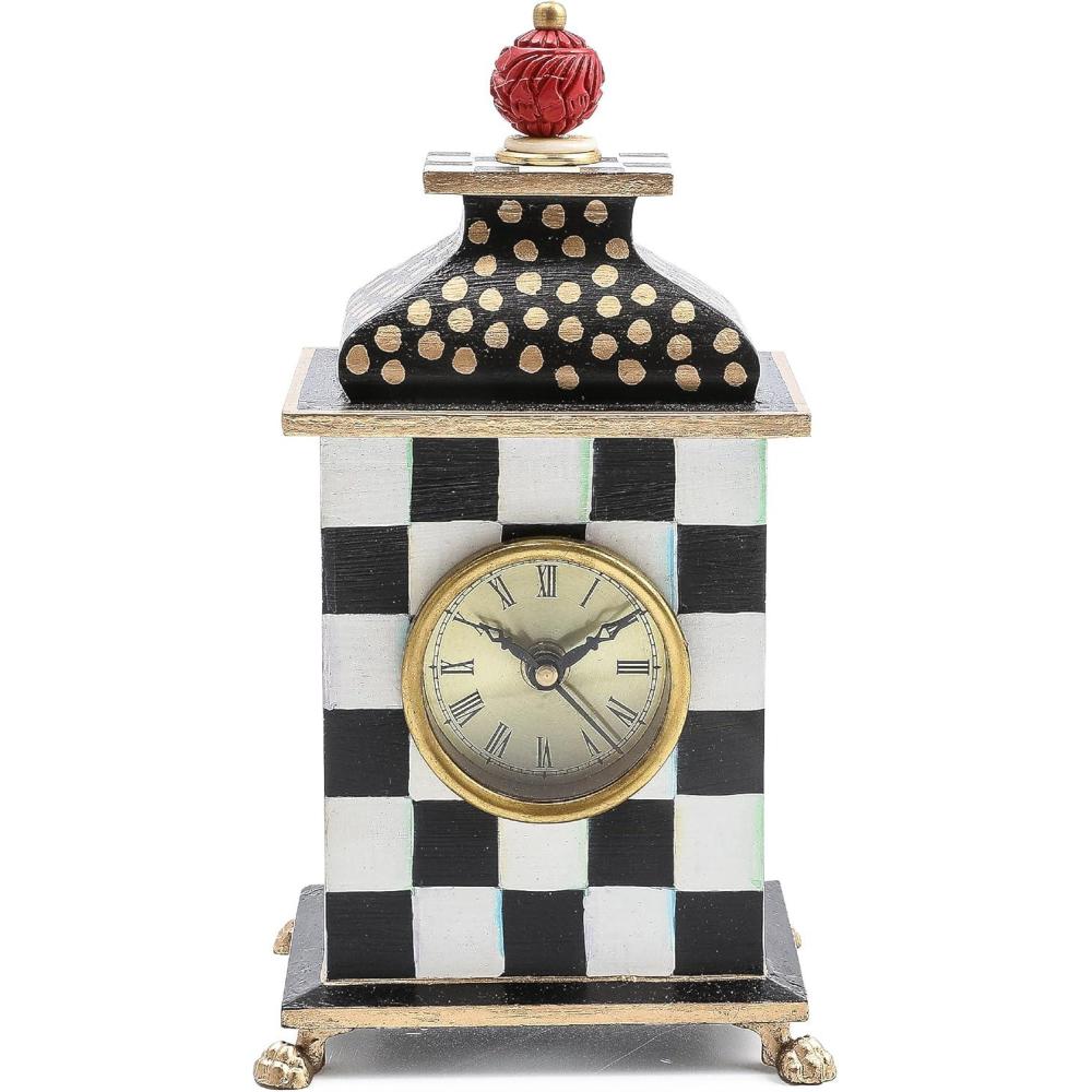 imageMACKENZIECHILDS Desk Clock Retro Analog Clock for Room Decor BrownandWhite Mocha CheckCourtly Check