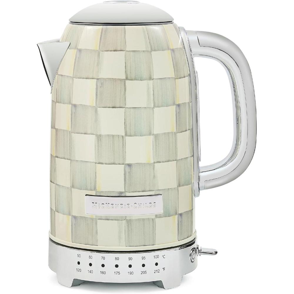 imageMACKENZIECHILDS Electric Kettle StainlessSteel Tea Kettle BlackandWhite Courtly CheckSterling Check