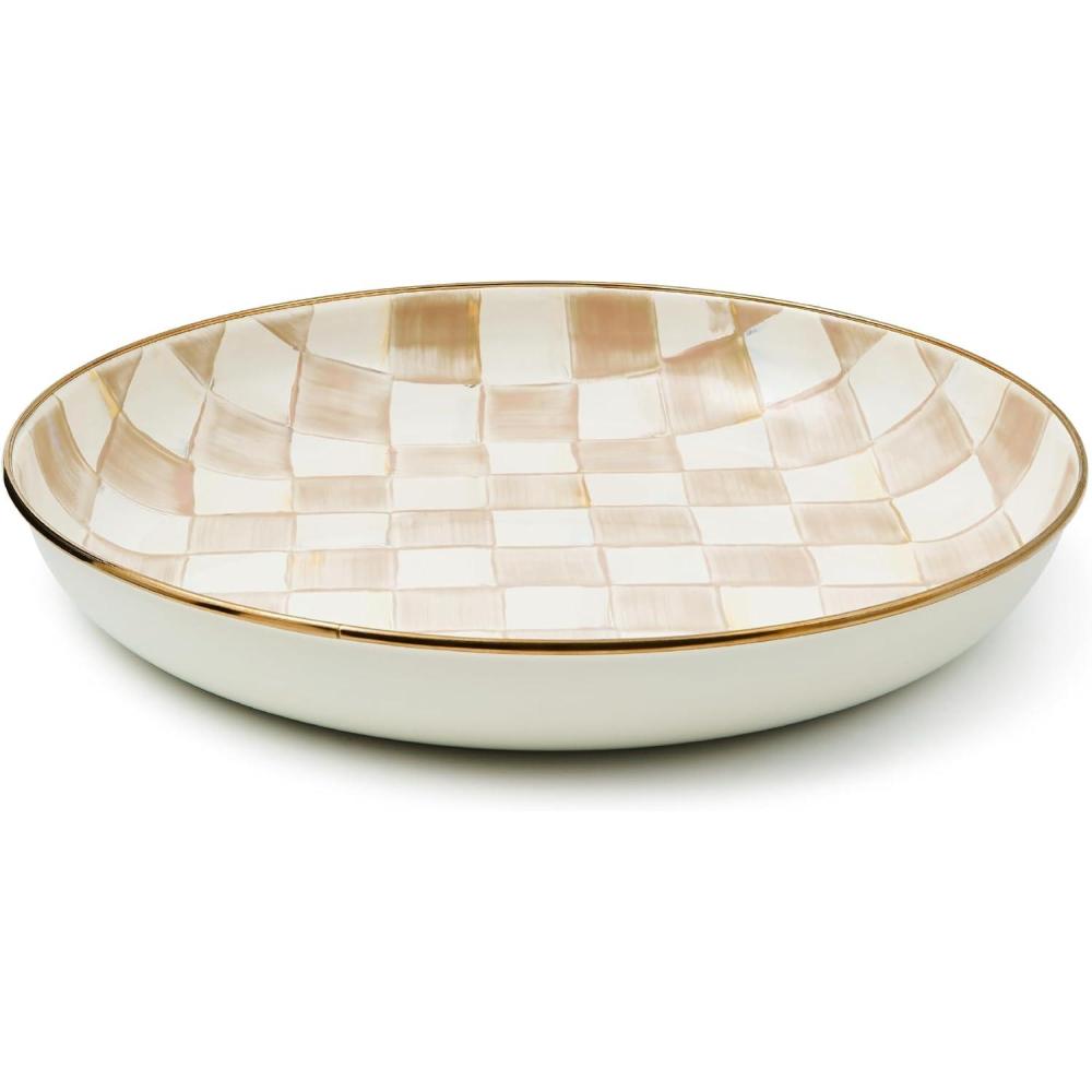 imageMACKENZIECHILDS Enamel Abundant Bowl Decorative or Serving Bowl 13Cup Capacity BrownandWhite Mocha CheckMocha Check