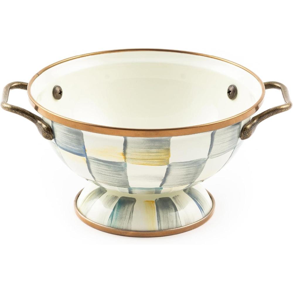imageMACKENZIECHILDS Enamel Bowl Serving Bowl for Entertaining Everything Bowl BrownandWhite Mocha CheckSterling Check