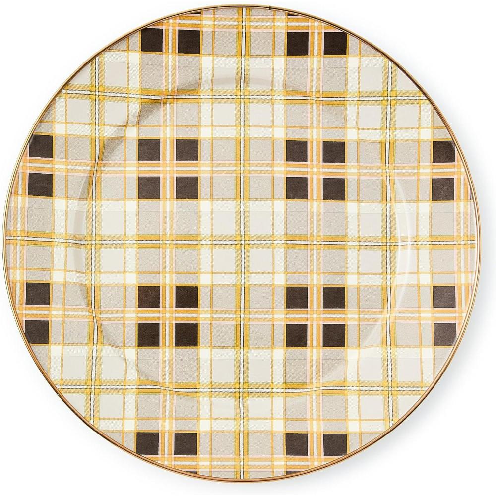 imageMACKENZIECHILDS Enamel Charger Plate Charger Decoration Plate for Dinner Plates or Home Decor 12 Inches BrownandWhite Mocha CheckTartan Mocha