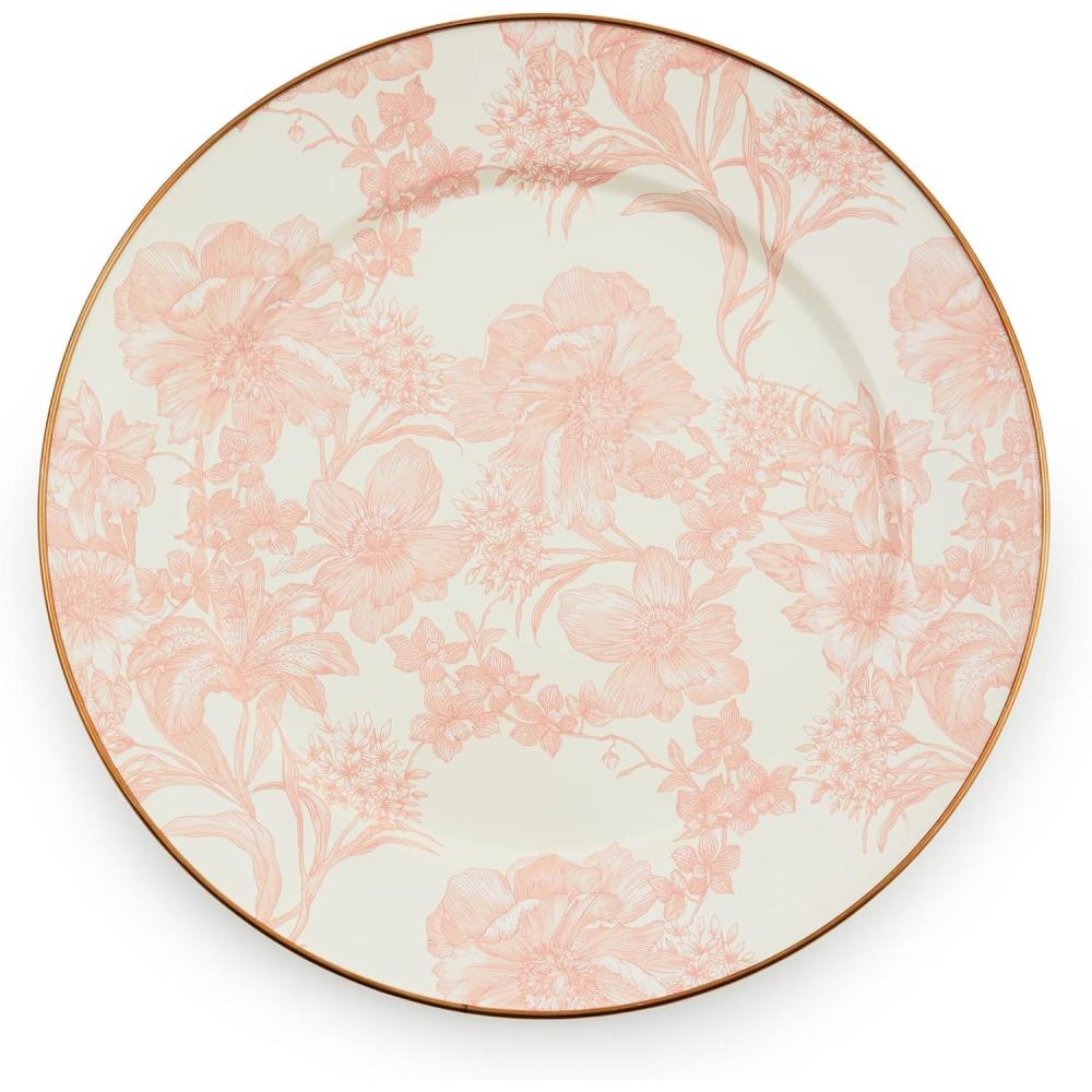 imageMACKENZIECHILDS Enamel Charger Plate Decorative Plate for Home Decor 12 Inches Rosy English GardenRosy English Garden