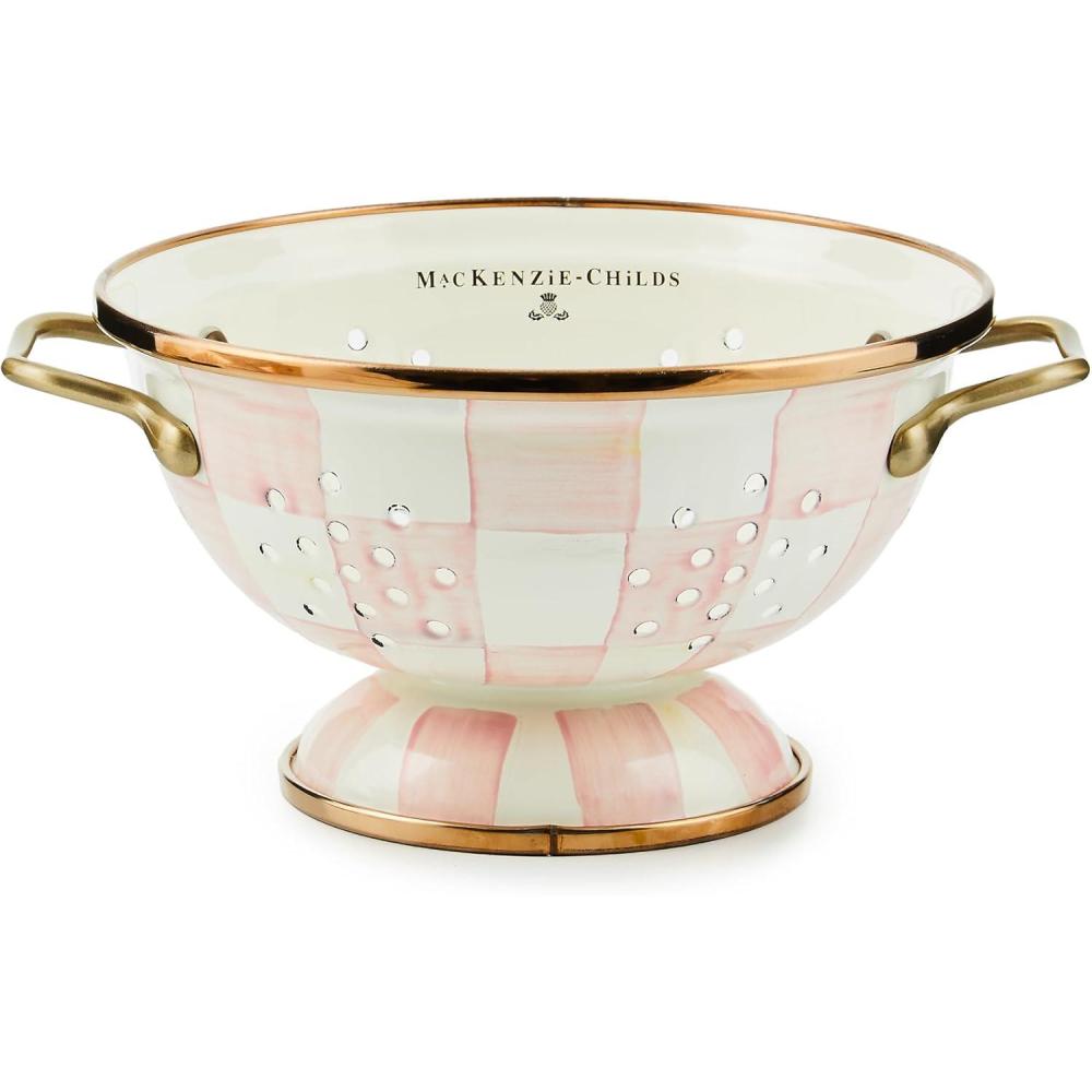 imageMACKENZIECHILDS Enamel Colander Decorative Kitchen Strainer Small PinkandWhite Rosy CheckRosy Check
