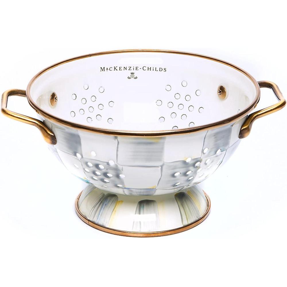 imageMACKENZIECHILDS Enamel Colander Decorative Kitchen Strainer Small PinkandWhite Rosy CheckSterling Check