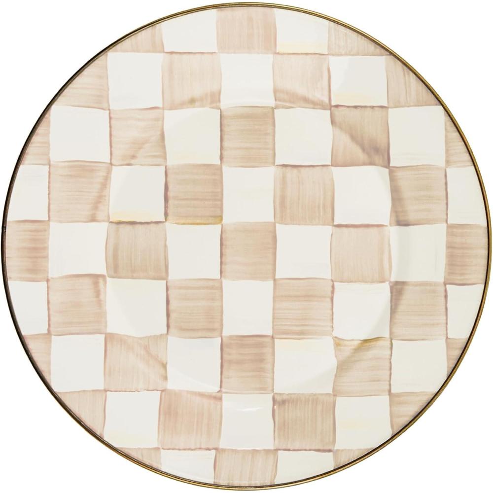 imageMACKENZIECHILDS Enamel Dinner Plate Decorative Dinnerware Plate 10 Inches BrownandWhite Mocha CheckMocha Check