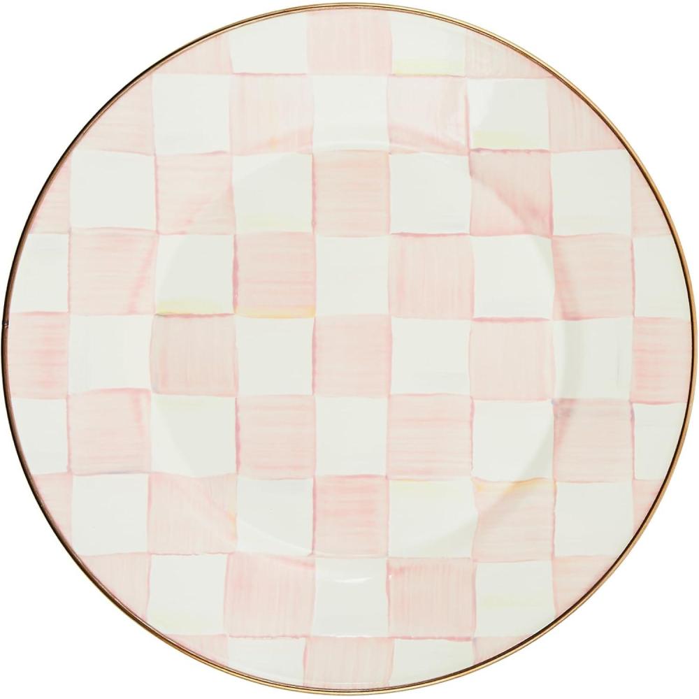 imageMACKENZIECHILDS Enamel Dinner Plate Decorative Dinnerware Plate 10 Inches BrownandWhite Mocha CheckRosy Check