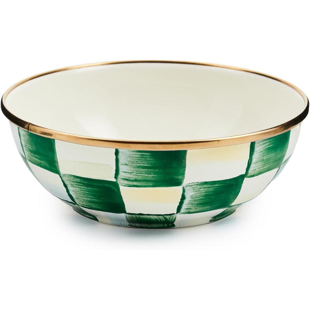 imageMACKENZIECHILDS Enamel Everyday Bowl Serving Bowl for Entertaining Extra Small BrownandWhite Mocha CheckEmerald Check