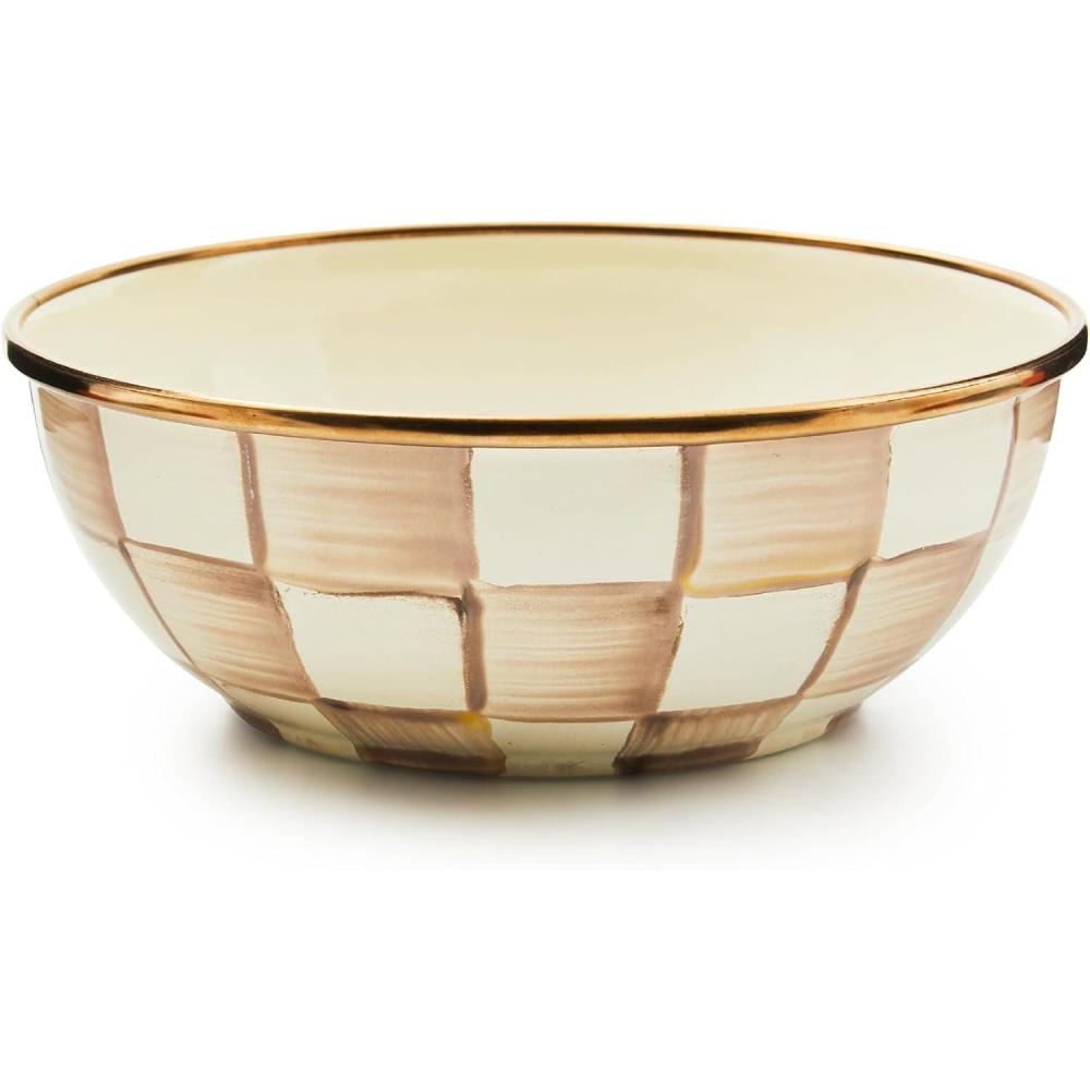 imageMACKENZIECHILDS Enamel Everyday Bowl Serving Bowl for Entertaining Extra Small BrownandWhite Mocha CheckMocha Check