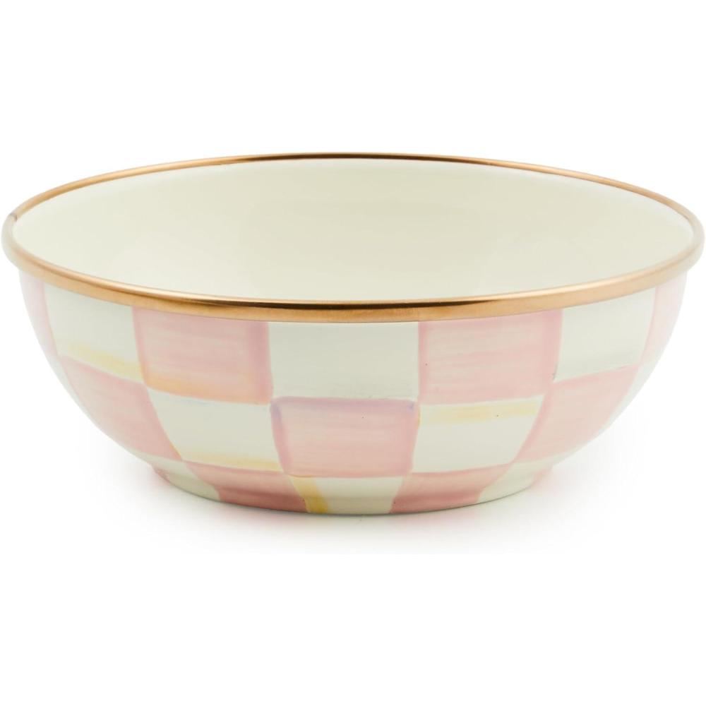 imageMACKENZIECHILDS Enamel Everyday Bowl Serving Bowl for Entertaining Extra Small BrownandWhite Mocha CheckRosy Check
