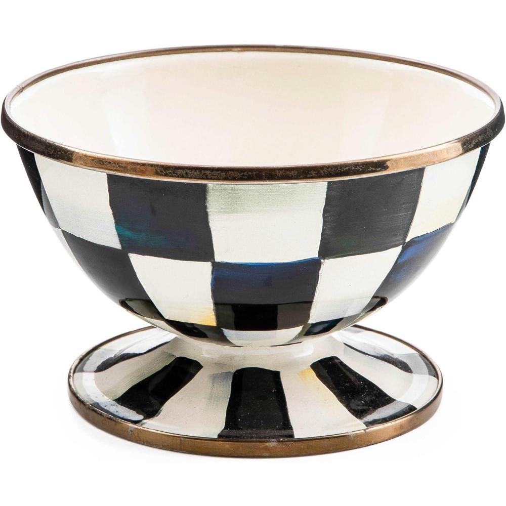 imageMACKENZIECHILDS Enamel Ice Cream Bowl Serving Bowls for Entertaining 2Cup Capacity BrownandWhite Mocha CheckCourtly Check