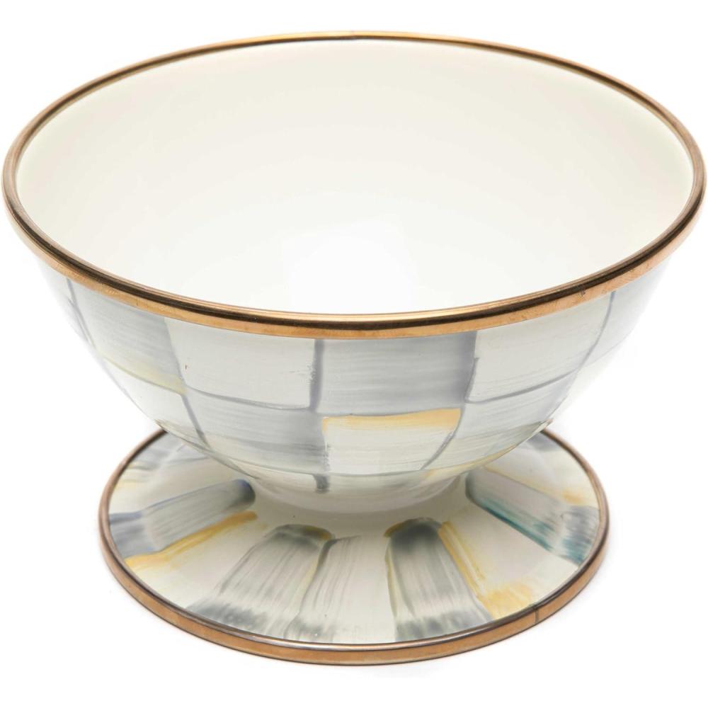 imageMACKENZIECHILDS Enamel Ice Cream Bowl Serving Bowls for Entertaining 2Cup Capacity BrownandWhite Mocha CheckSterling Check