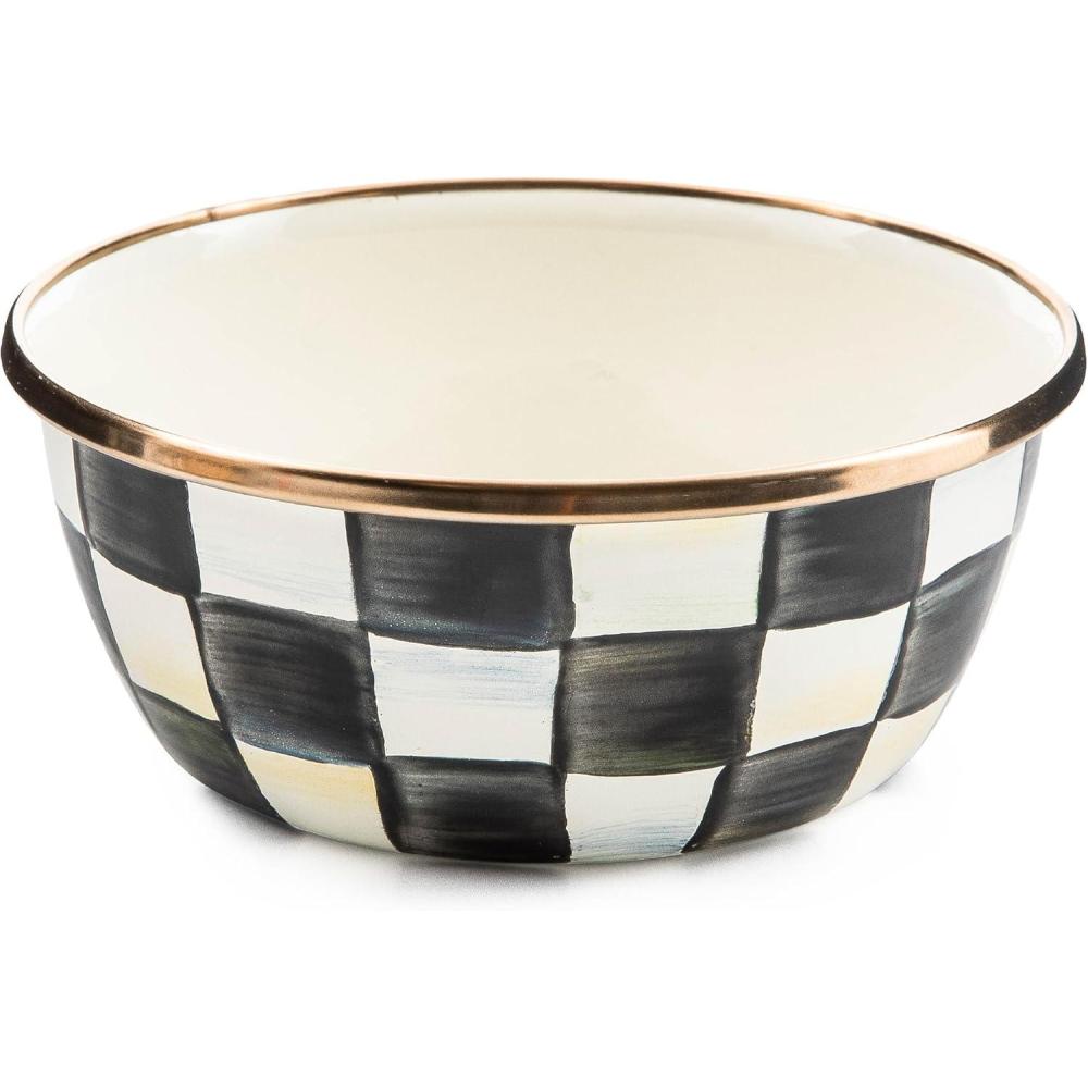 imageMACKENZIECHILDS Enamel Pinch Bowl Small Bowl for Kitchen Ingredients 15Cup Capacity BrownandWhite Mocha CheckCourtly Check