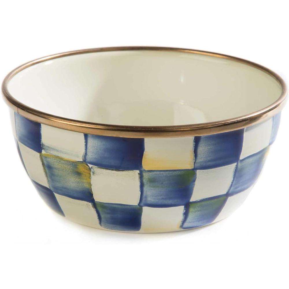 imageMACKENZIECHILDS Enamel Pinch Bowl Small Bowl for Kitchen Ingredients 15Cup Capacity BrownandWhite Mocha CheckRoyal Check