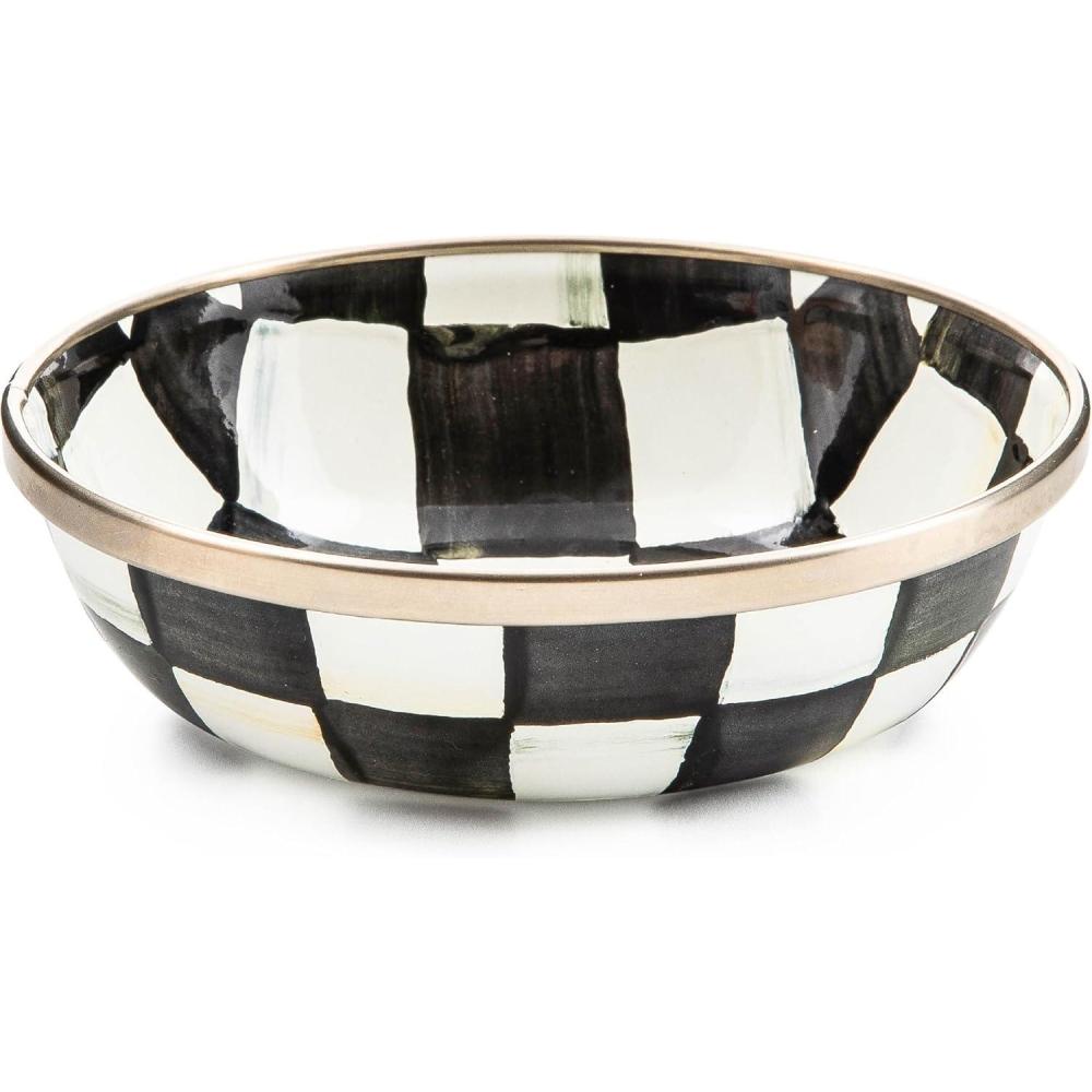imageMACKENZIECHILDS Enamel Relish Dish Small Serving Bowl for Entertaining BrownandWhite Mocha CheckCourtly Check
