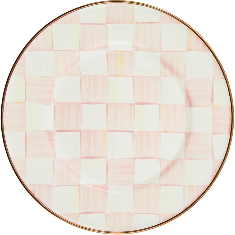 imageMACKENZIECHILDS Enamel Salad and Dessert Plate Small Plate for Appetizers or Desserts 8 Inches PinkandWhite Rosy CheckRosy Check