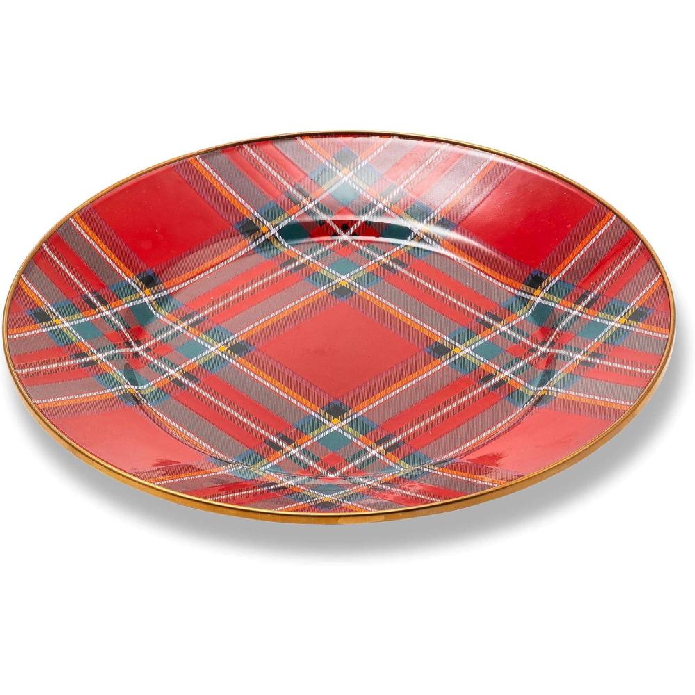 imageMACKENZIECHILDS Enamel Salad and Dessert Plate Small Plate for Appetizers or Desserts 8 Inches PinkandWhite Rosy CheckTartastic