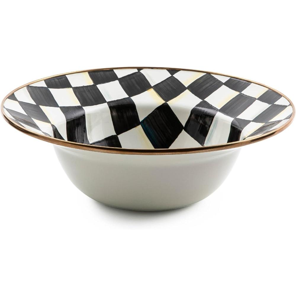 imageMACKENZIECHILDS Enamel Serving Bowl Enamel Serveware Bowl 12 Inches BrownandWhite Mocha CheckCourtly Check
