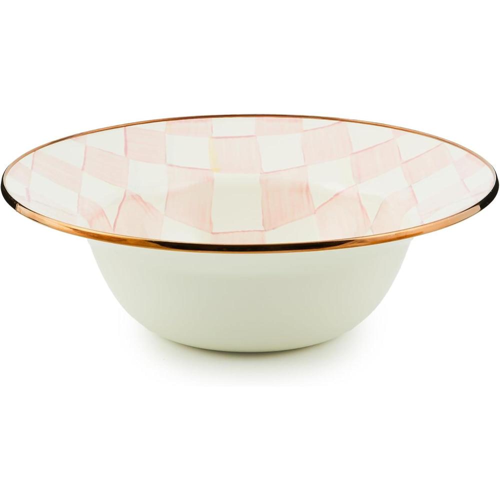 imageMACKENZIECHILDS Enamel Serving Bowl Enamel Serveware Bowl 12 Inches BrownandWhite Mocha CheckRosy Check