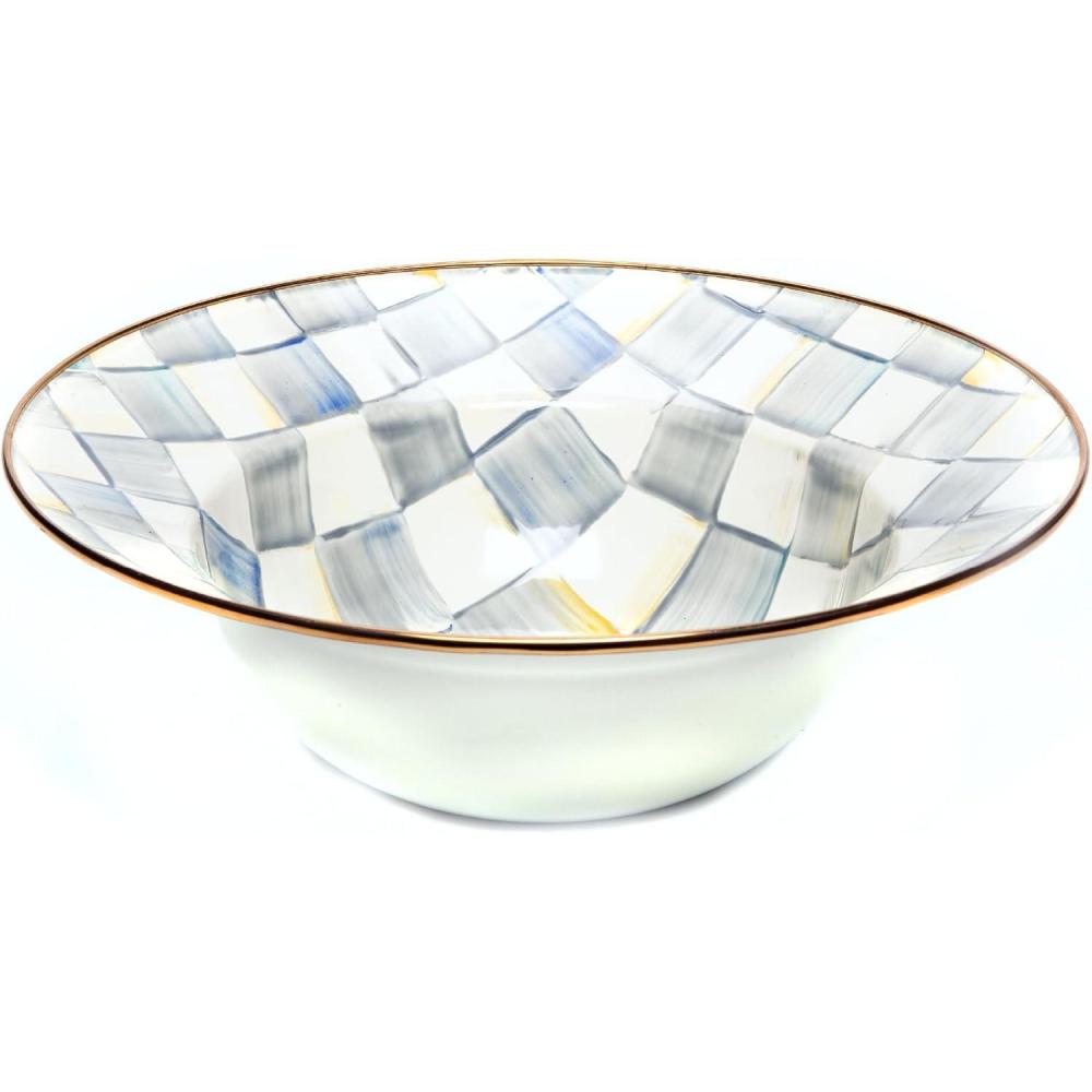 imageMACKENZIECHILDS Enamel Serving Bowl Enamel Serveware Bowl 12 Inches BrownandWhite Mocha CheckSterling Check