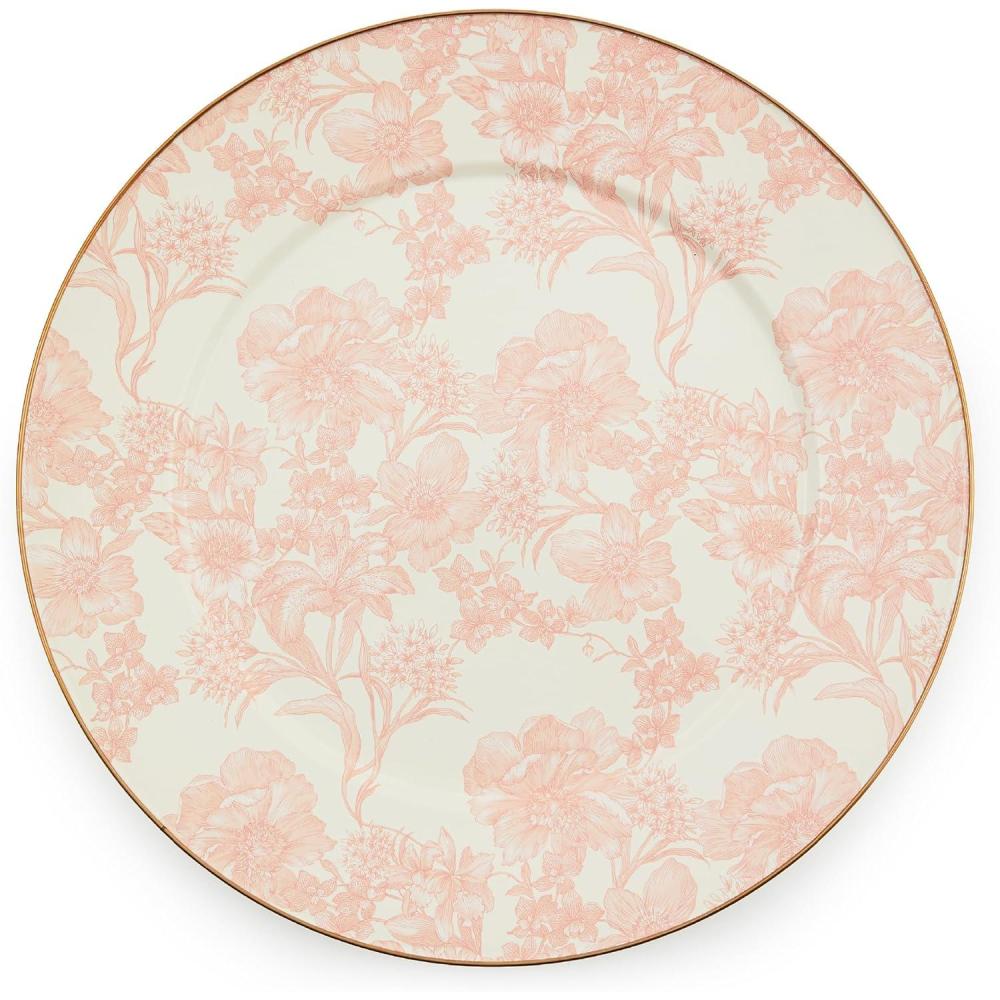 imageMACKENZIECHILDS Enamel Serving Platter Decorative Serving Platter for Food 16 Inches Rosy CheckRosy English Garden