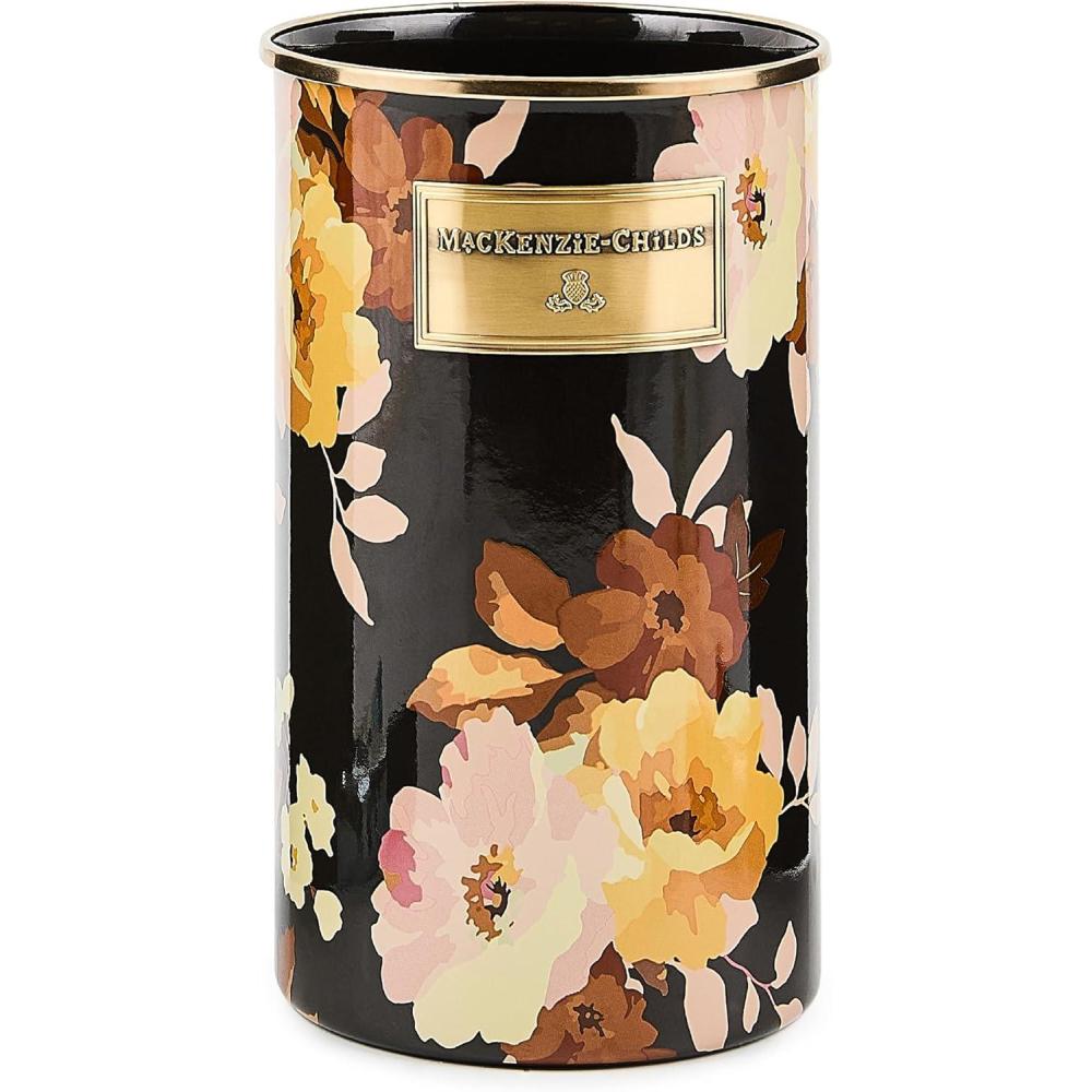 imageMACKENZIECHILDS Enamel Utensil Holder Kitchen Utensil Holder for Countertop Storage Caddy BlackandWhite Courtly CheckBrown Wild Rose