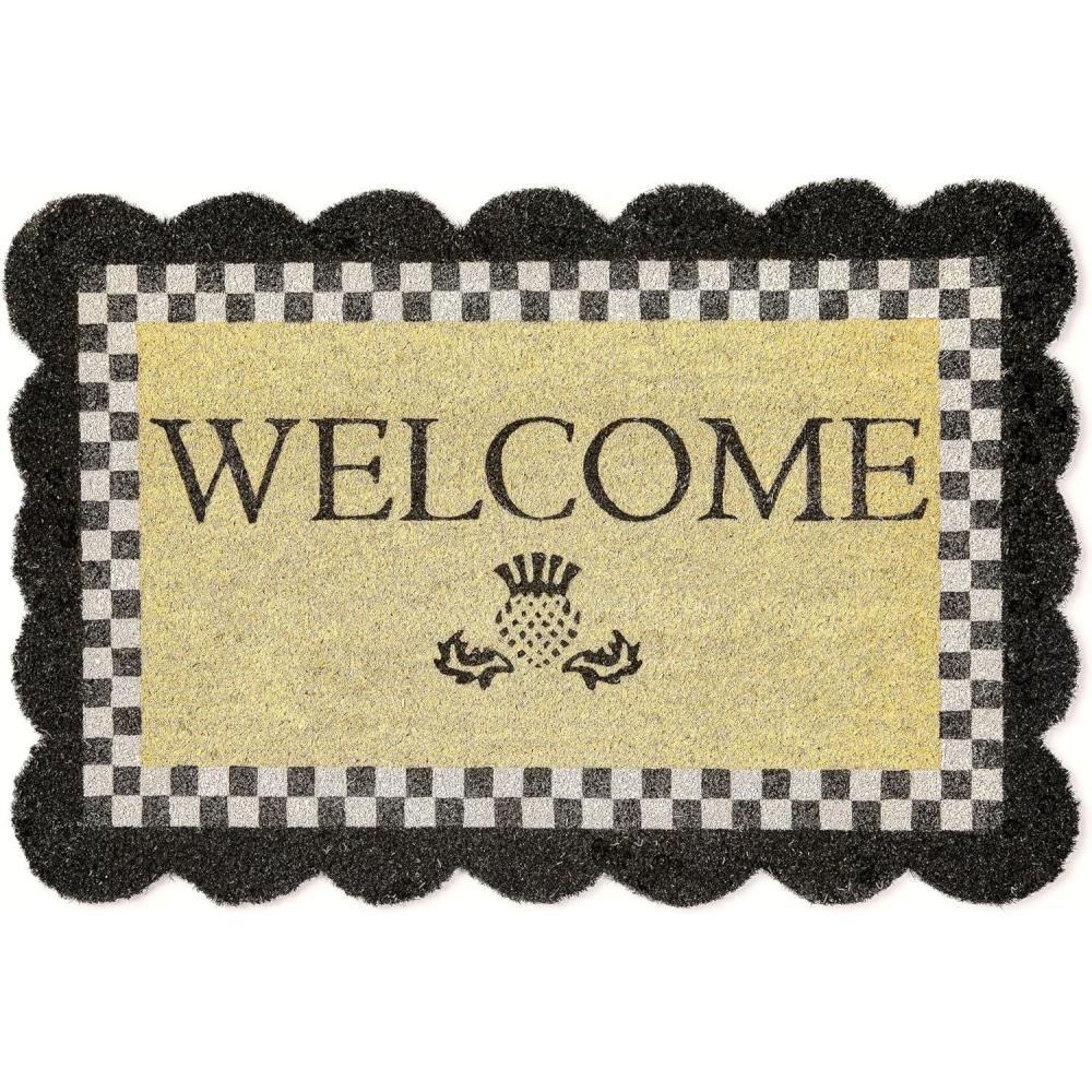 imageMACKENZIECHILDS Entrance Mat Decorative Outdoor Front Door Mat Coir Door Mat 24quot x 36quot SquirrelBlack Scalloped