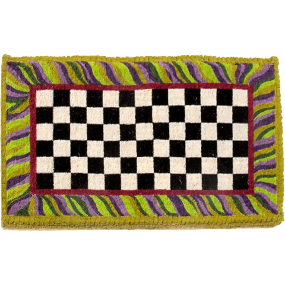 imageMACKENZIECHILDS Entrance Mat Decorative Outdoor Front Door Mat Coir Door Mat 24quot x 36quot SquirrelCourtly Check