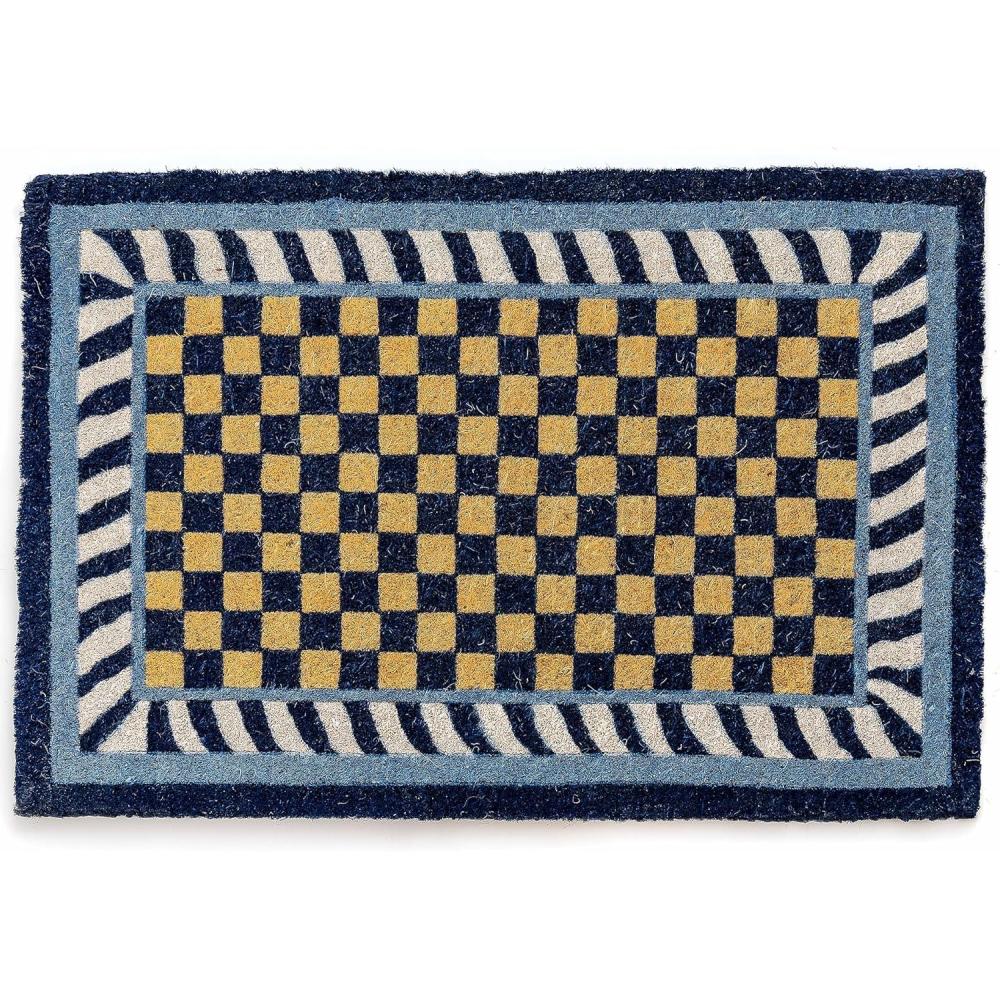 imageMACKENZIECHILDS Entrance Mat Decorative Outdoor Front Door Mat Coir Door Mat 24quot x 36quot SquirrelRoyal Check